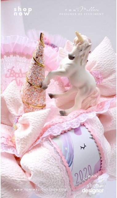 Lumanare de botez cu unicorni glam chevron pattern in roz si lila Posh Unicorn 2020 2